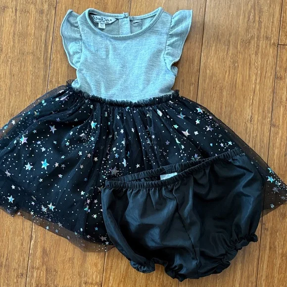 Pippa & Julie Silver and Black Starry Kids Dress - Picture 2 of 4